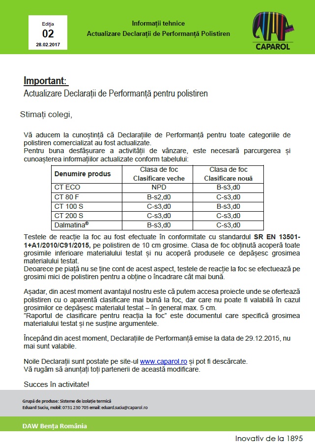 Informare Declaratii de performanta EPS